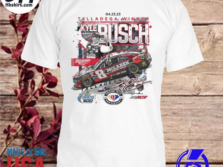 Hhshirt - Kyle busch checkered flag sports white 2023 geico 500 race winner shirt