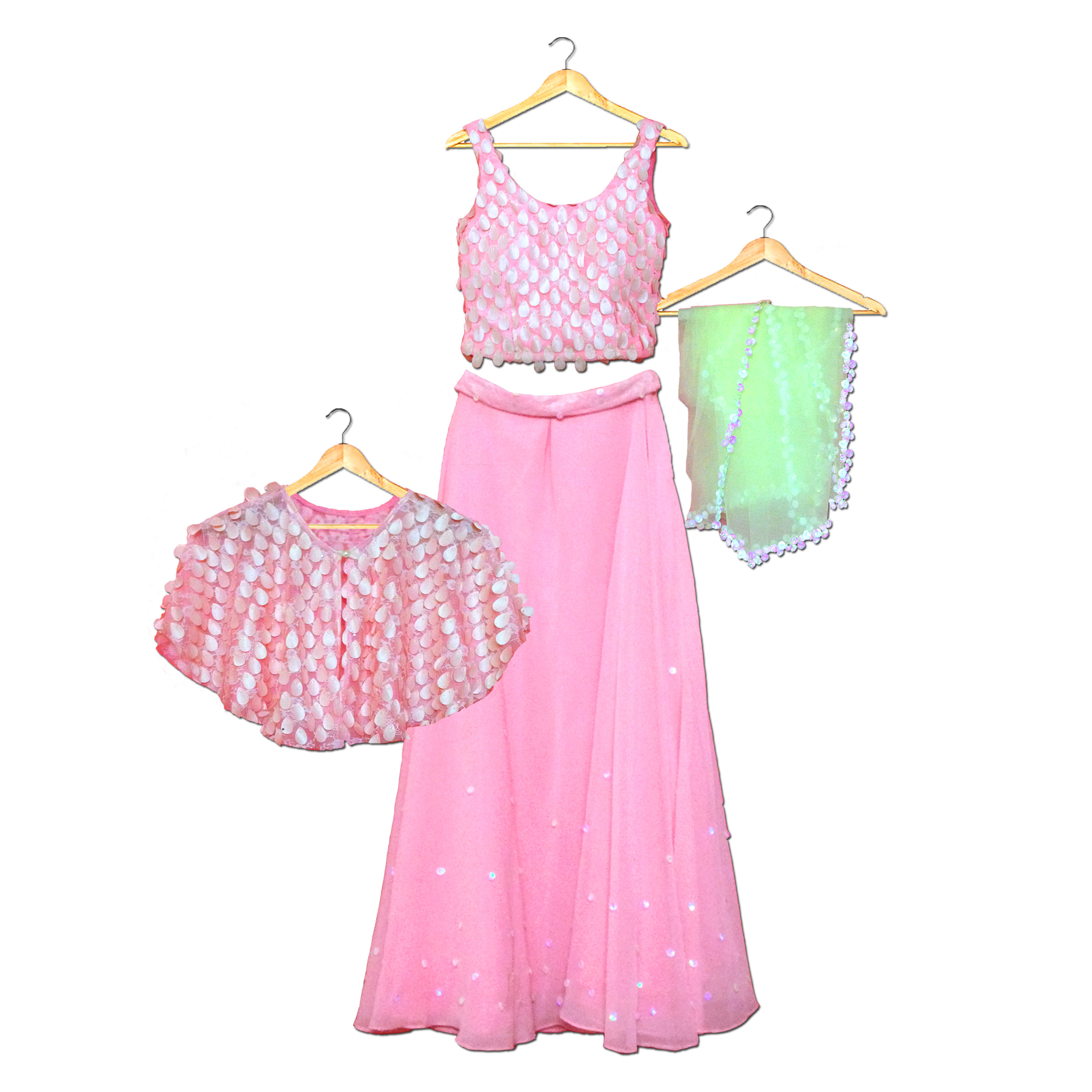 Carnation Pink Three Piece Lehenga Set