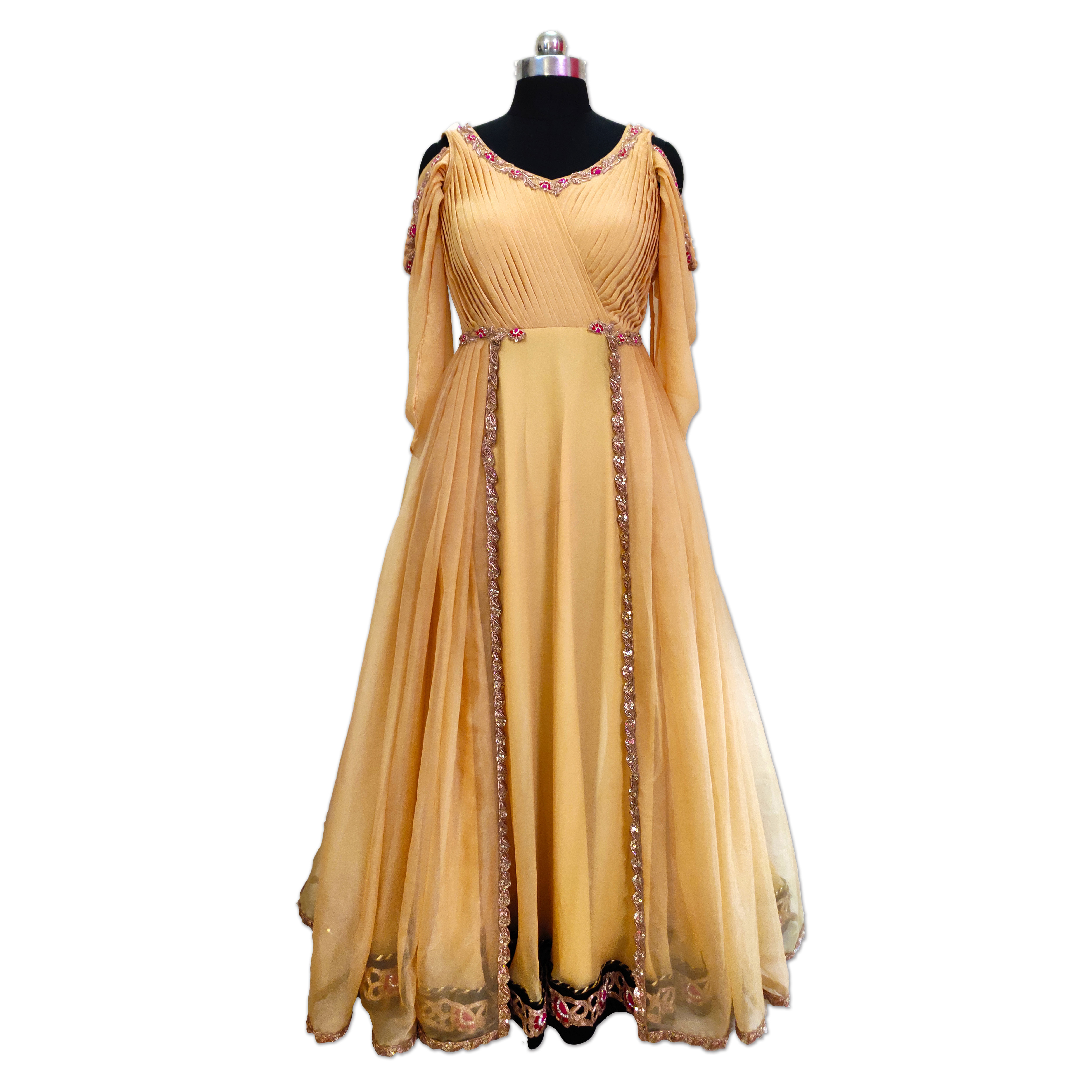Beige Embroidered Layer Gown