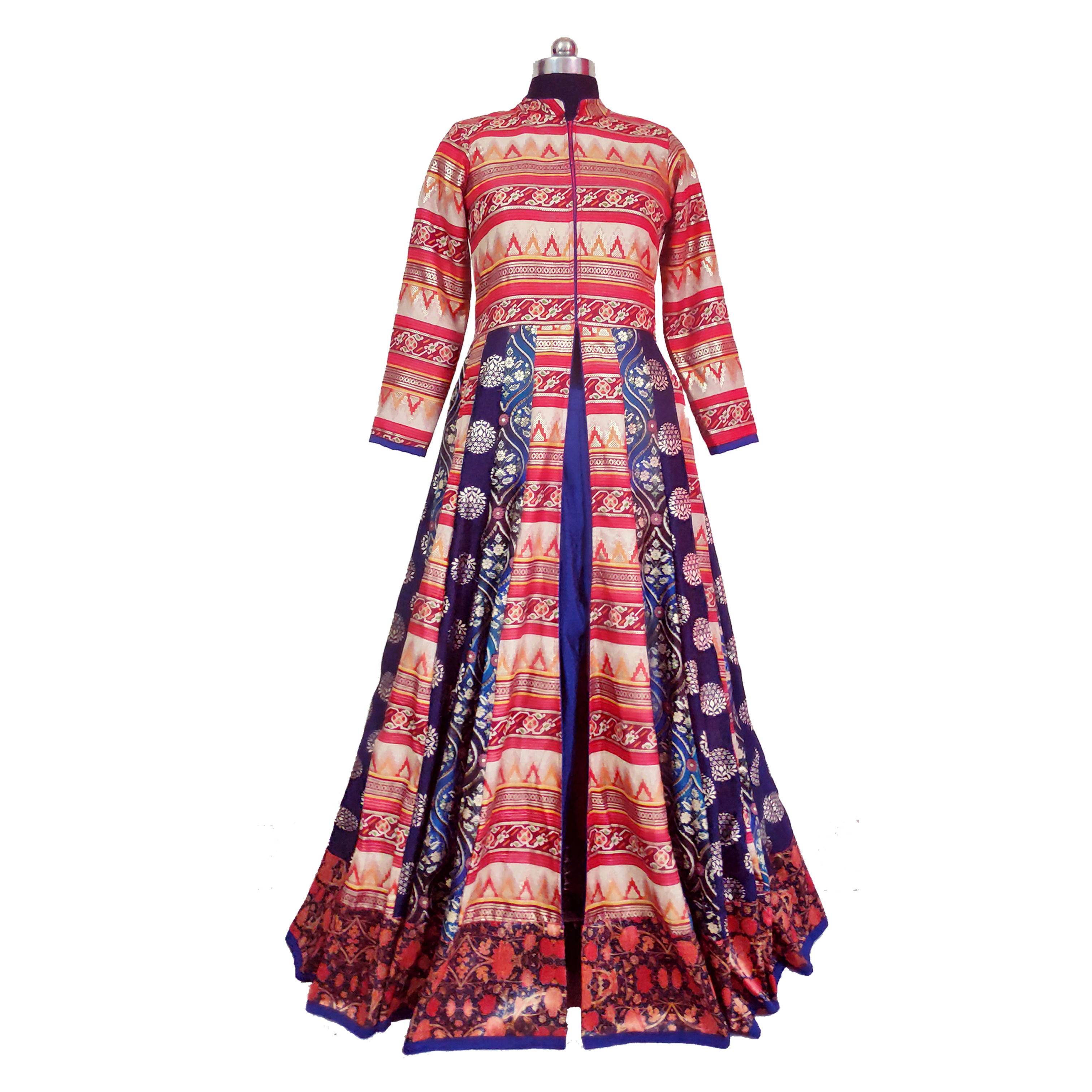 Multiple Print Front Slit Paneled Gown with Pant