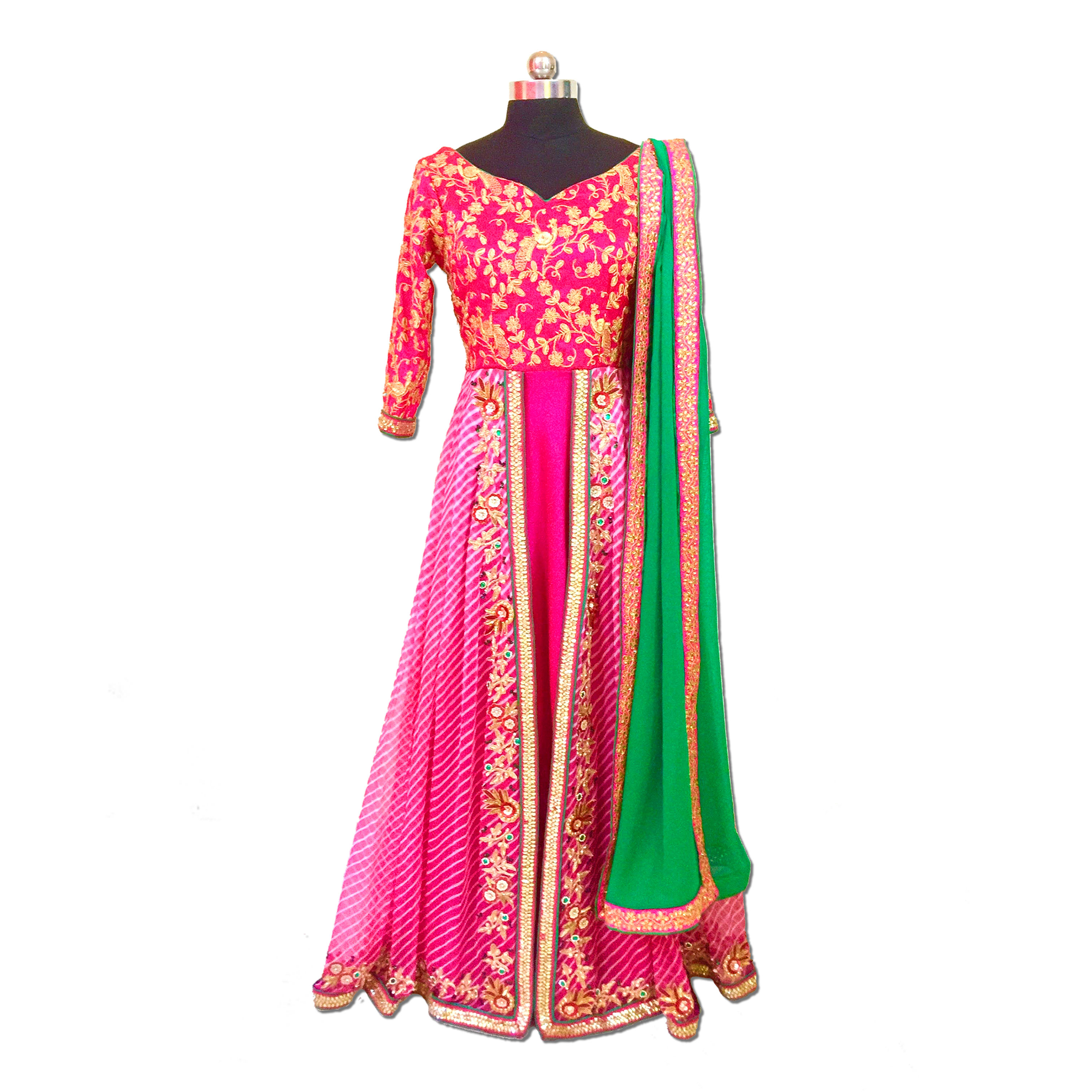 Pink Bhandej Embroidered Gown