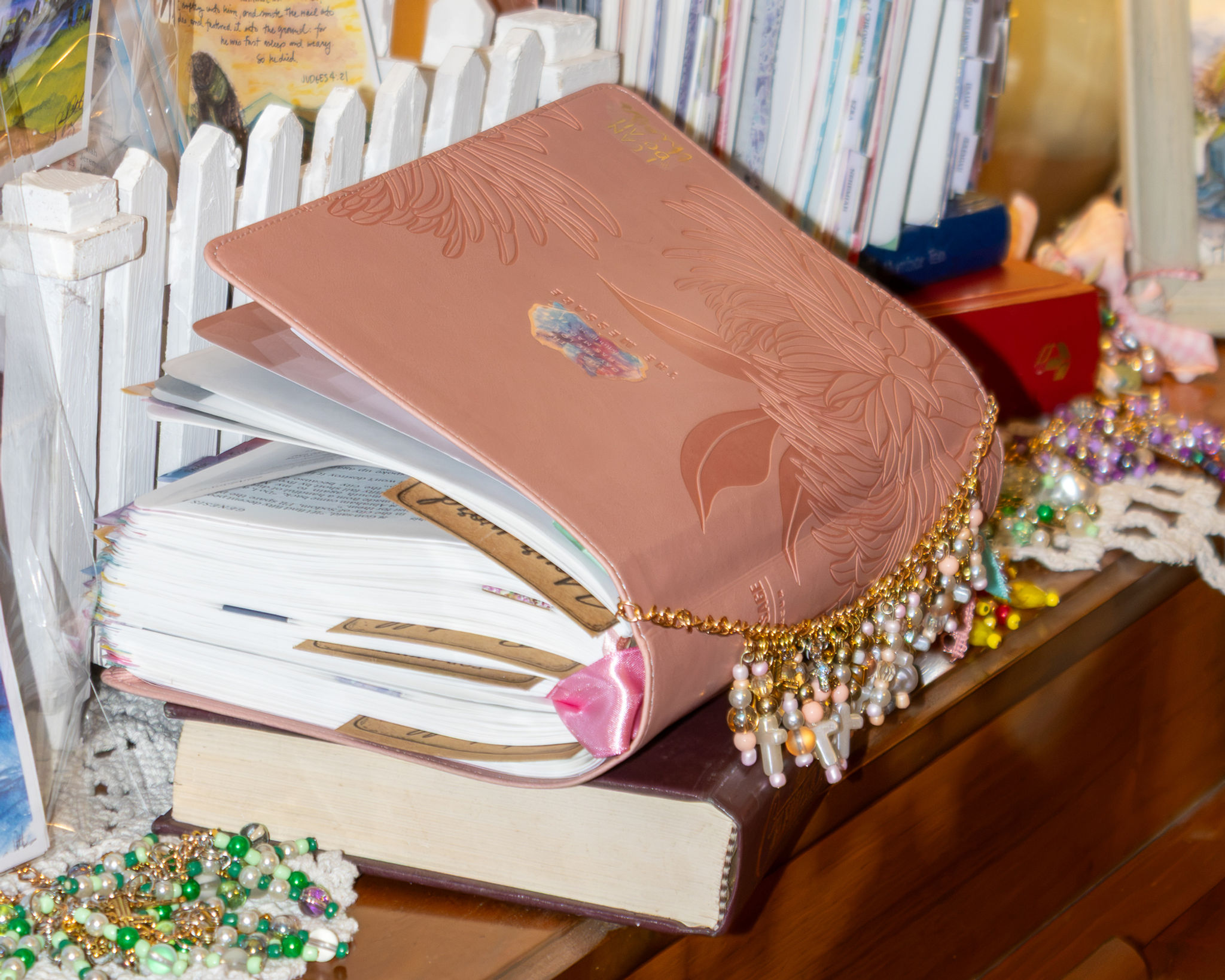 Loaded Bible by Sarah Beth Terry featuring a rose-pink floral Bible cover, personalized Scripture journaling inserts.