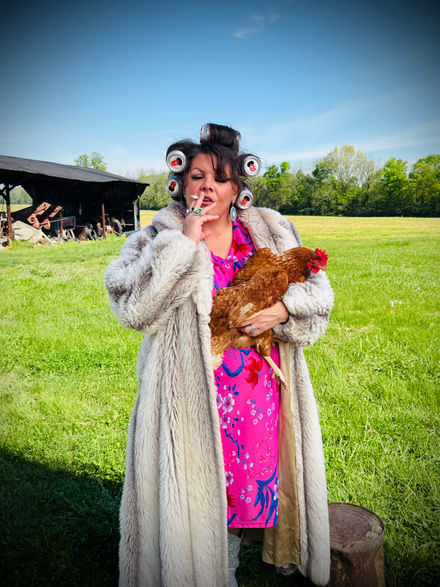 Sarah Beth Terry, aka, 'Cigarette Mom' on set of 'Redneck Shit' with Gretchen Wilson.