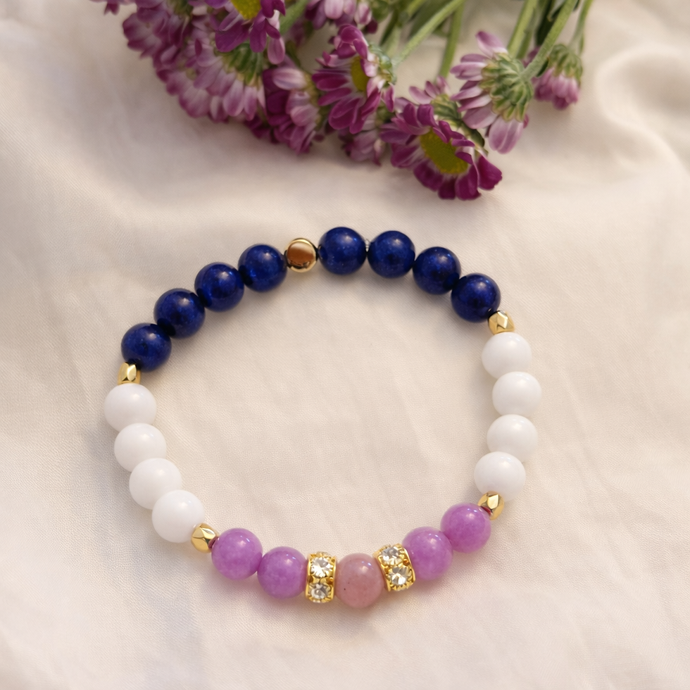 Thumbnail: Lapis Lazuli Morganite White Jade 8mm Natural Stone Bracelet Clarity and Emotion