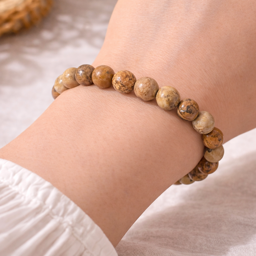 Thumbnail: Picture Jasper 8mm Natural Stone Bracelet Protection and Grounding Jewelry