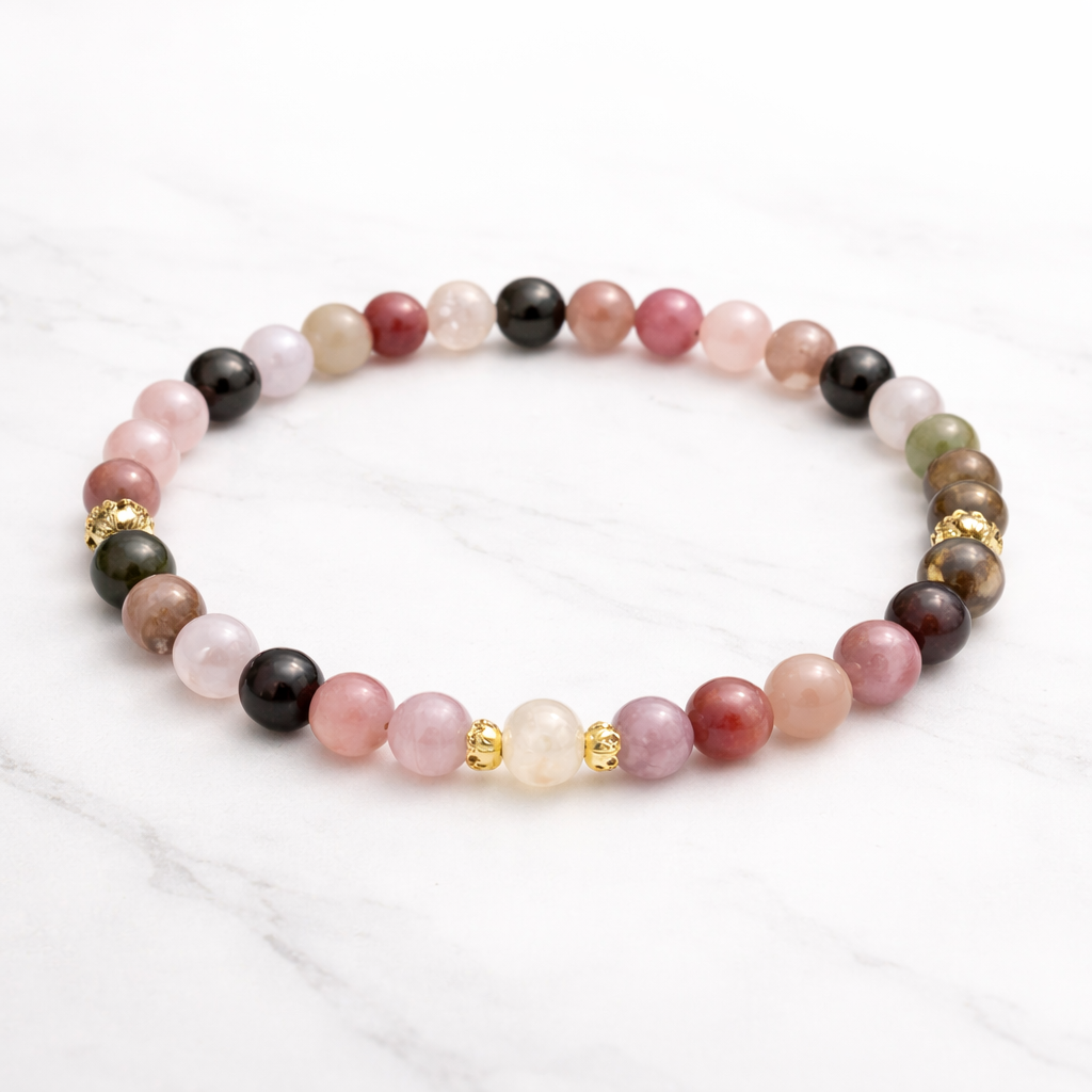 Tourmaline Crystal Bracelet Natural Gemstone Jewelry with Gold Accents
