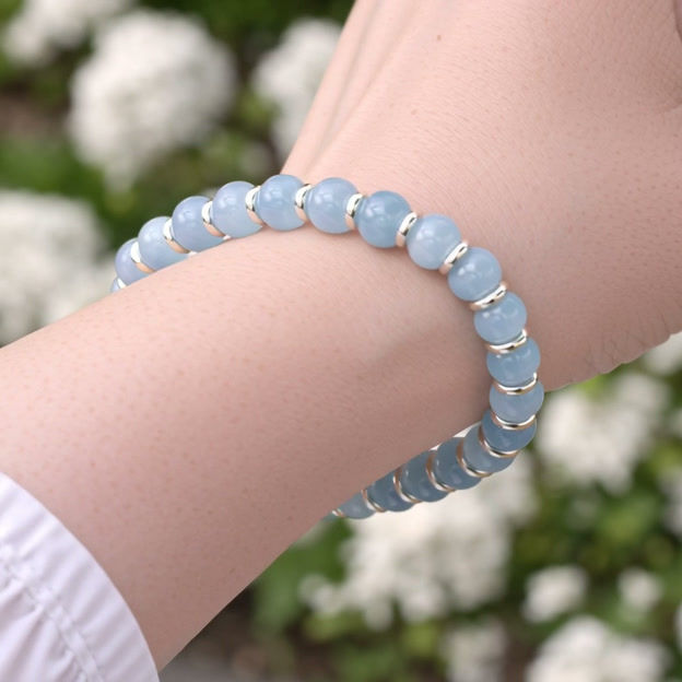 Thumbnail: Aquamarine 8mm Natural Stone Bracelet Calmness and Intuition Crystal Jewelry