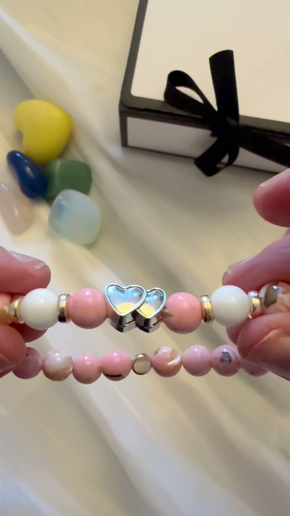 Thumbnail: Pink Turquoise Jasper Jade 8mm Natural Stone Bracelet Heart Healing Crystal