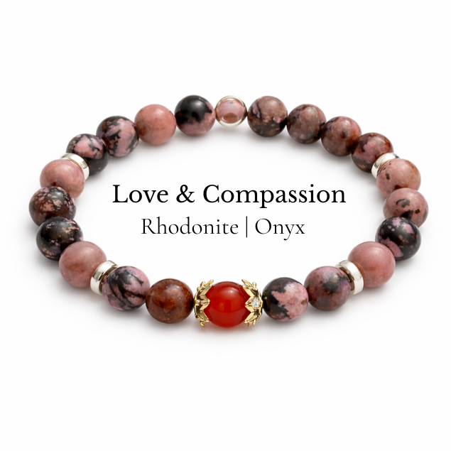 Thumbnail: Rhodonite Red Onyx 8mm Natural Stone Bracelet Emotional Healing Crystal