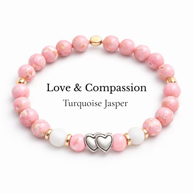 Thumbnail: Pink Turquoise Jasper Jade 8mm Natural Stone Bracelet Heart Healing Crystal