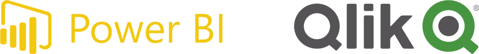 Logoer for Microsoft Power BI og Qlik Sense i artikel om Qlik vs Power BI sammenligning