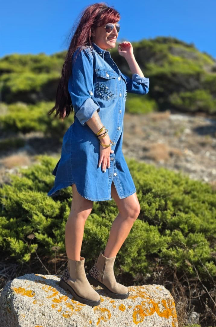 Miniature : bottines en suedine beige douce et élégante détail leopard à l'arrière et zappe latérale