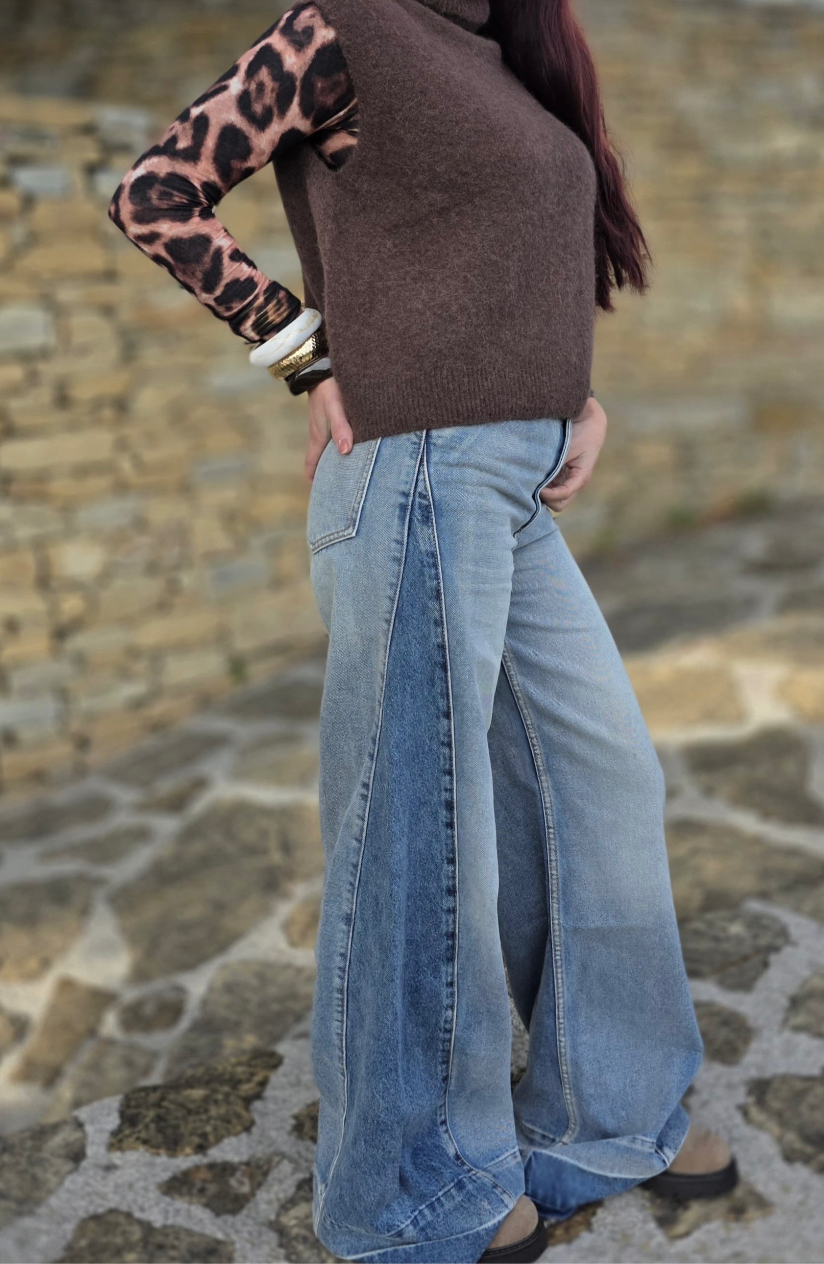 jean bicolore bleu clair et foncé large