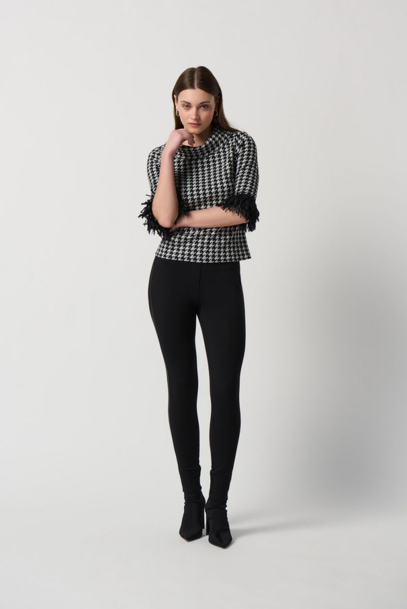 Miniatura: Joseph Ribkoff Houndstooth Off White Wide Neck Top