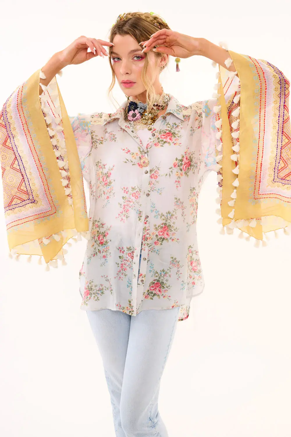 Aratta Nature Lover Fringe Sleeve Flannel