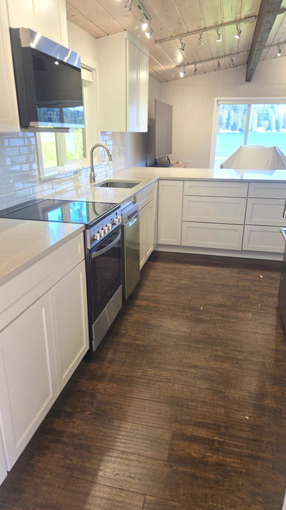 View of kitchen overlooking lake