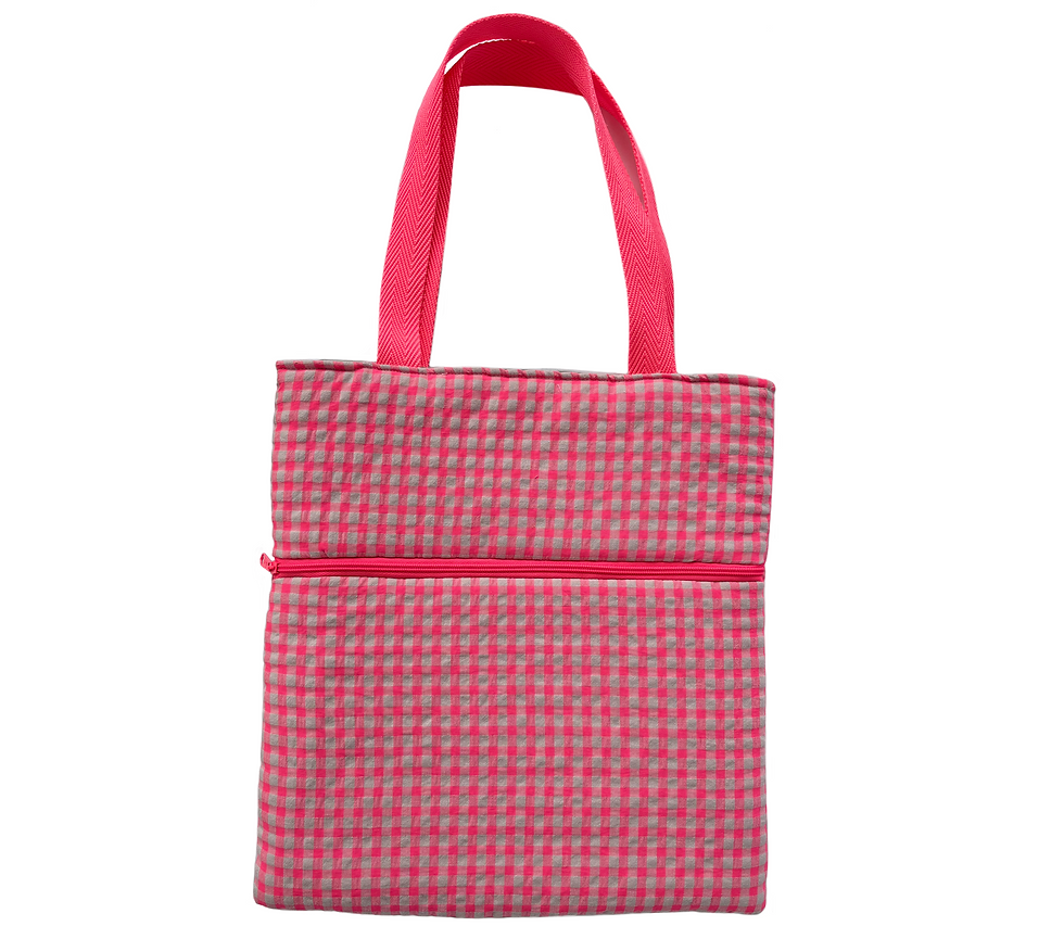 Bolso tote Vichy rosa y gris