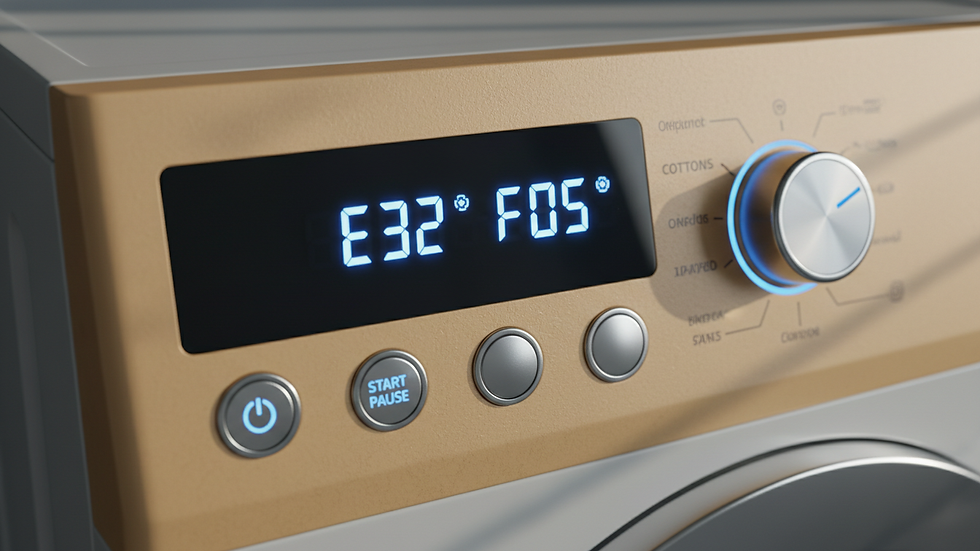Eye-level view of a washing machine control panel with error codes