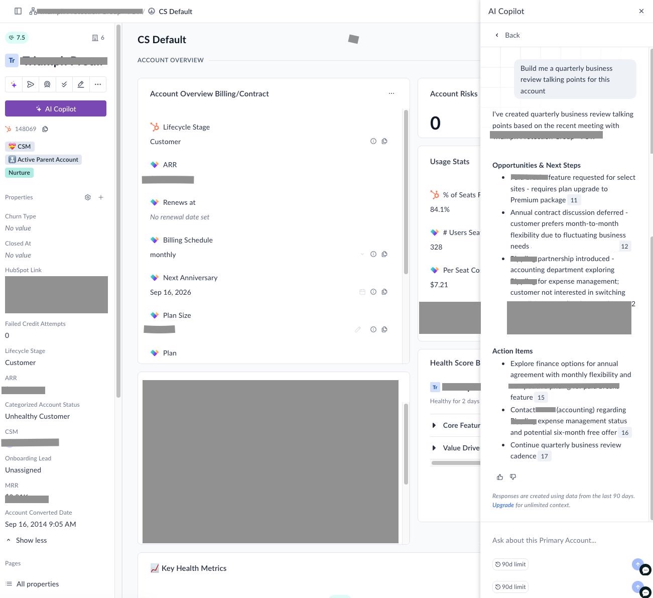 Action Items and Sentiment Analysis from Vitally's AI summaries