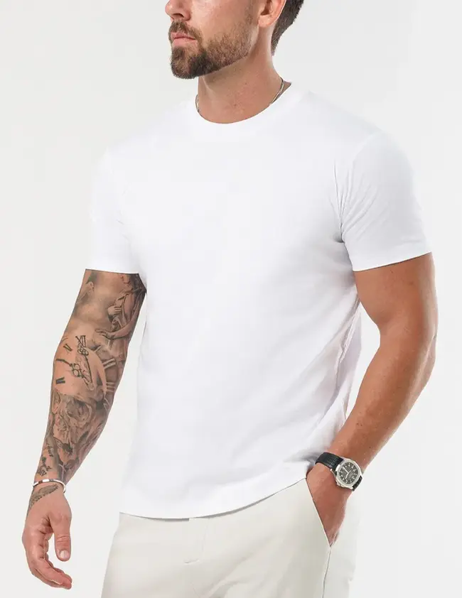 Camiseta Pima peruano branco — fibra extra longa, frente, Enclave