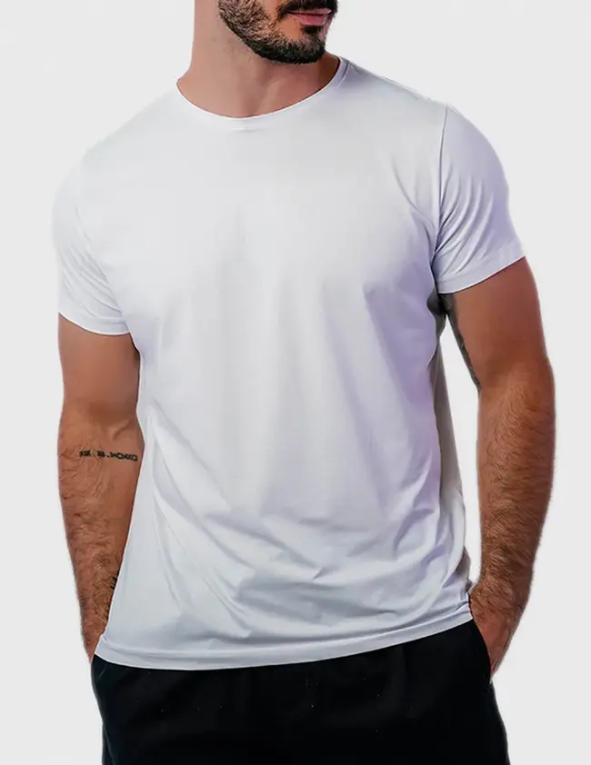 Camiseta dry fitness branca — tecido técnico respirável, frente, Enclave