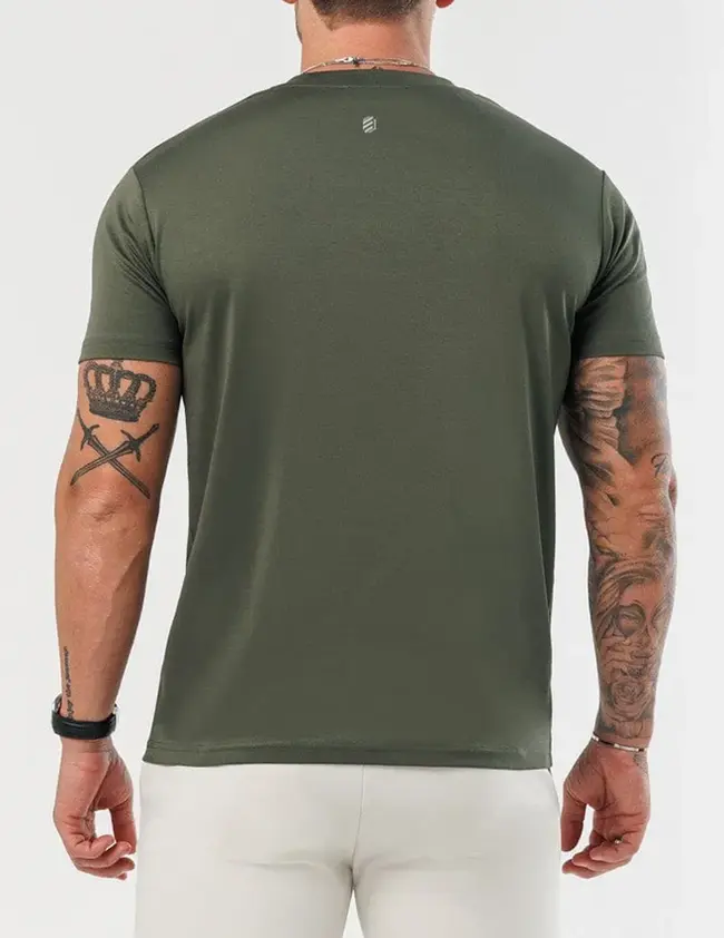 Camiseta Pima peruano verde — fibra extra longa, costas, Enclave