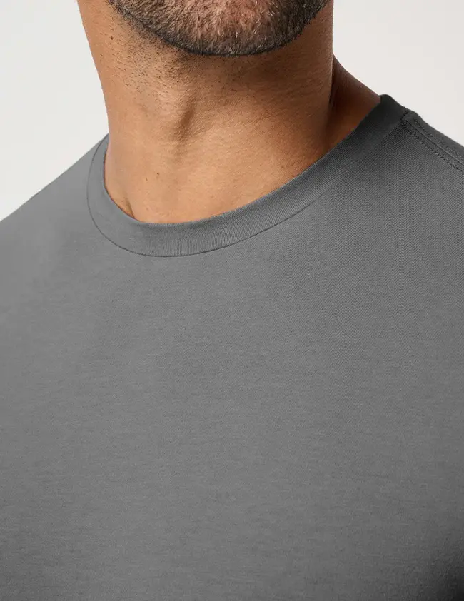 Camiseta premium algodão egípcio cinza — vista detalhe, Enclave