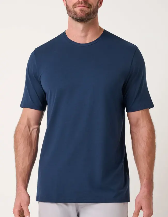 Camiseta premium algodão egípcio azul — vista frontal, Enclave