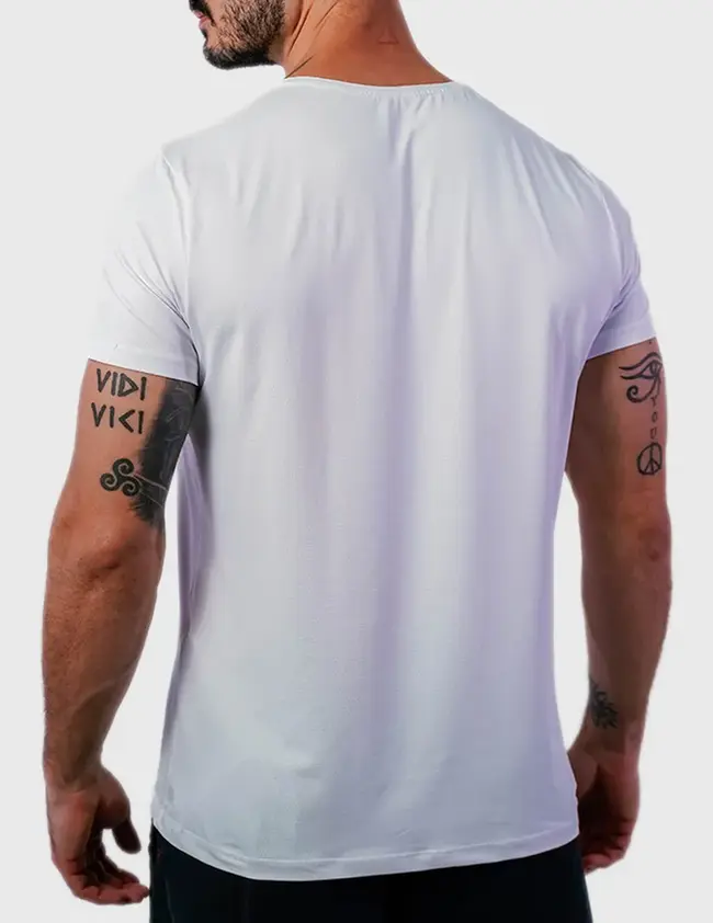 Camiseta dry fitness branca — tecido técnico respirável, costas, Enclave