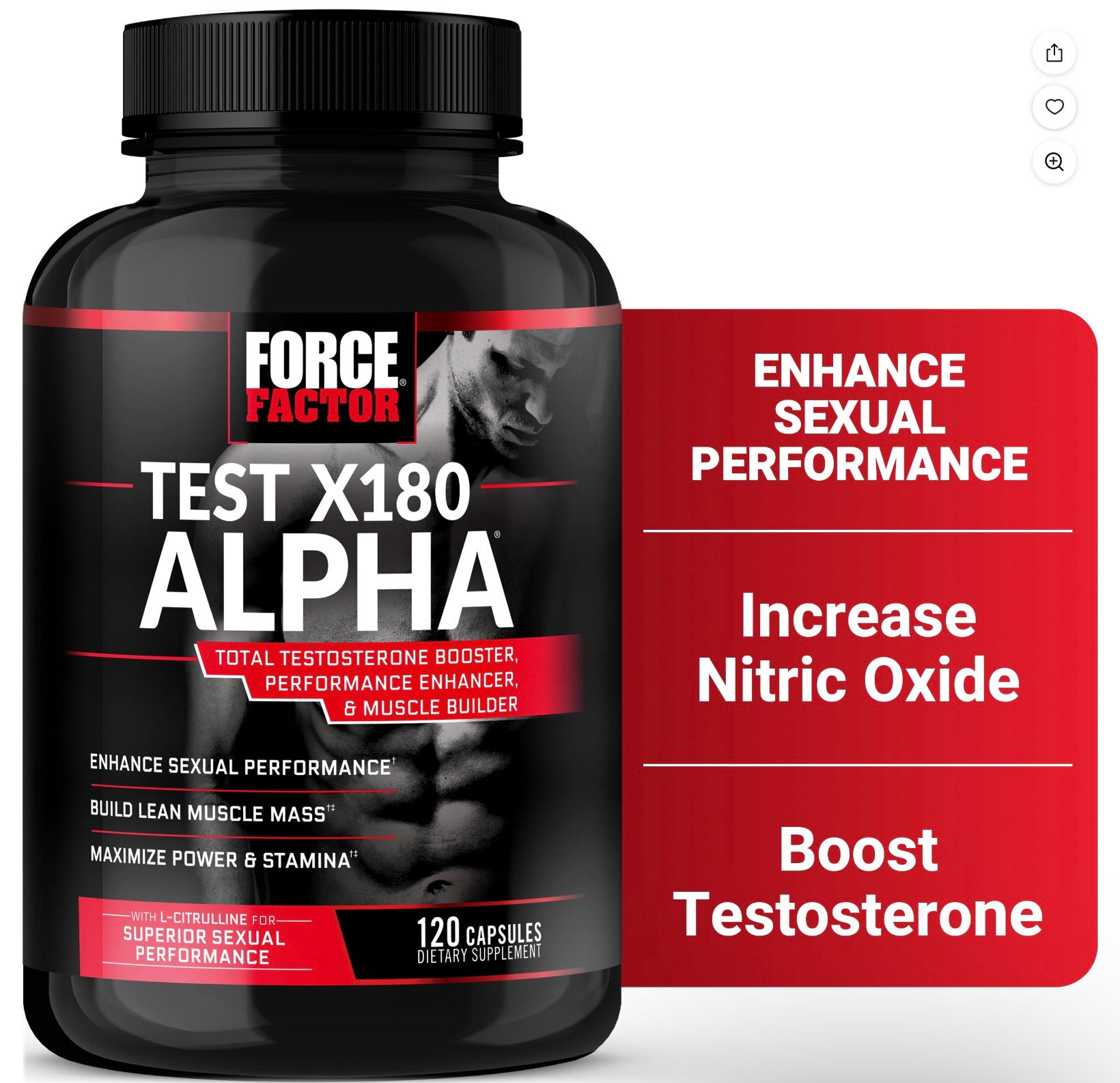 Force Factor Test X180 Alpha, Testosterone Booster for Men with Fenugreek & L-Ci