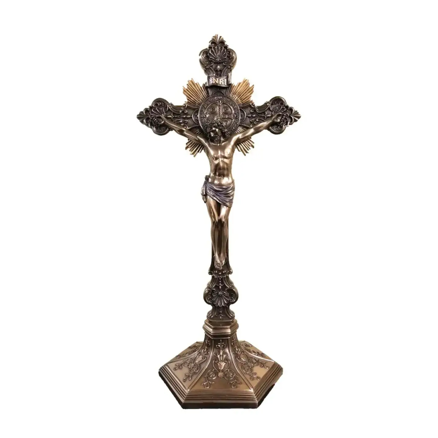 Standing St. Benedict Crucifix in Cold Cast Bronze 9.5"