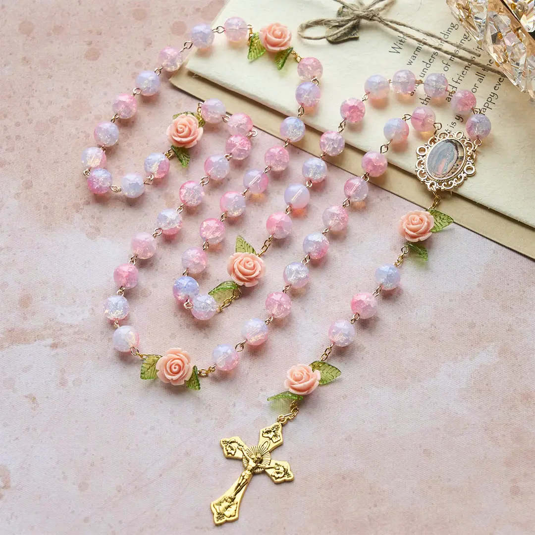 Virgin Mary with Rose-Accented Rosary