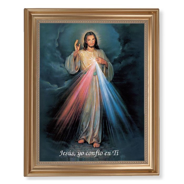 Gold Leaf Antique Finished Frame with 11" x 14" Divine Mercy Spanish Textured Ar