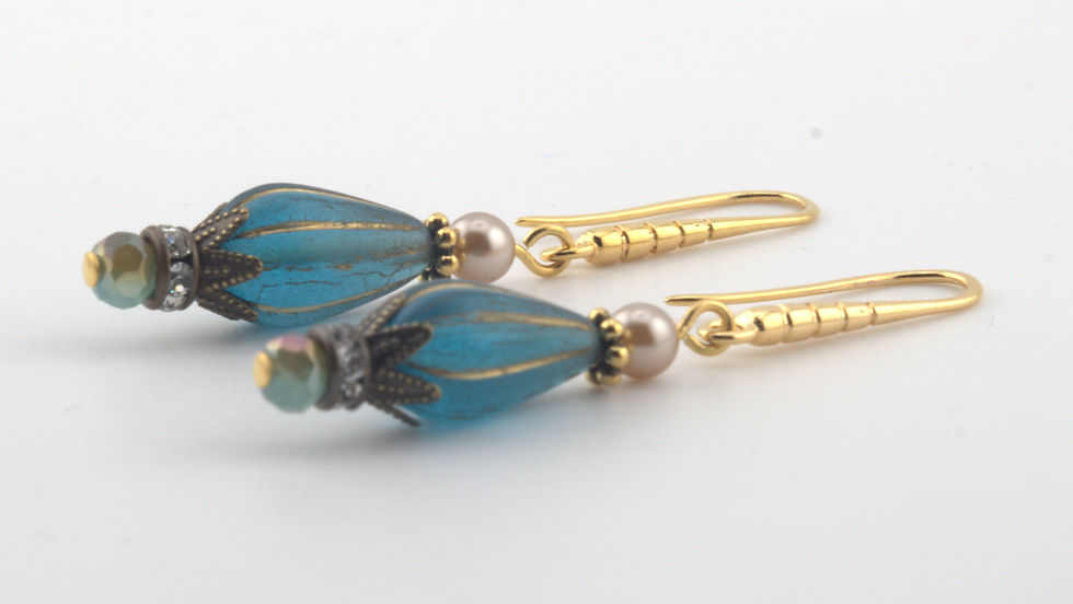 Thumbnail: Closer view of earrings laying flat on surface - Dark Aqua Teardrop Earrings