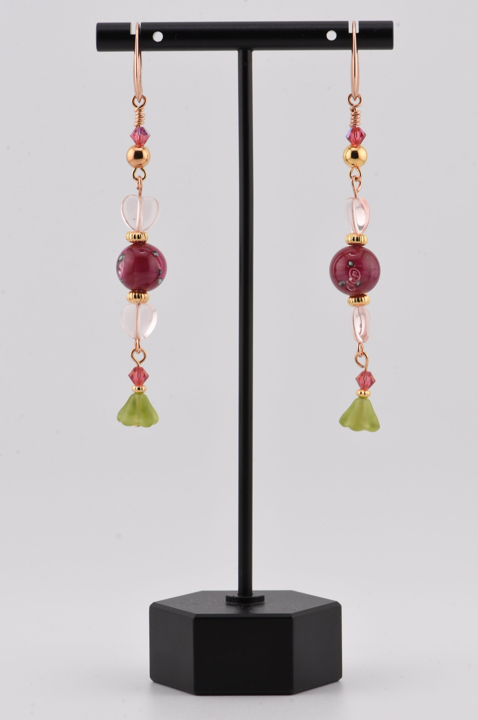 Earrings hanging from stand - Glass Round Flower Bead Earrings