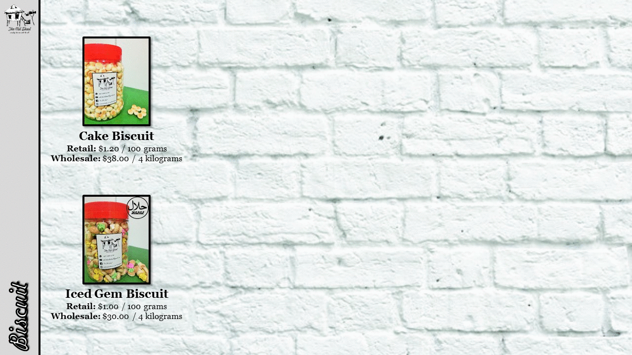 The Old Skool Product & Services Menu