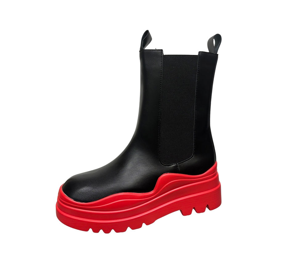 Black and red boot with rubber sole. Red and black Blazer. Pjazzyshoetiquellc.