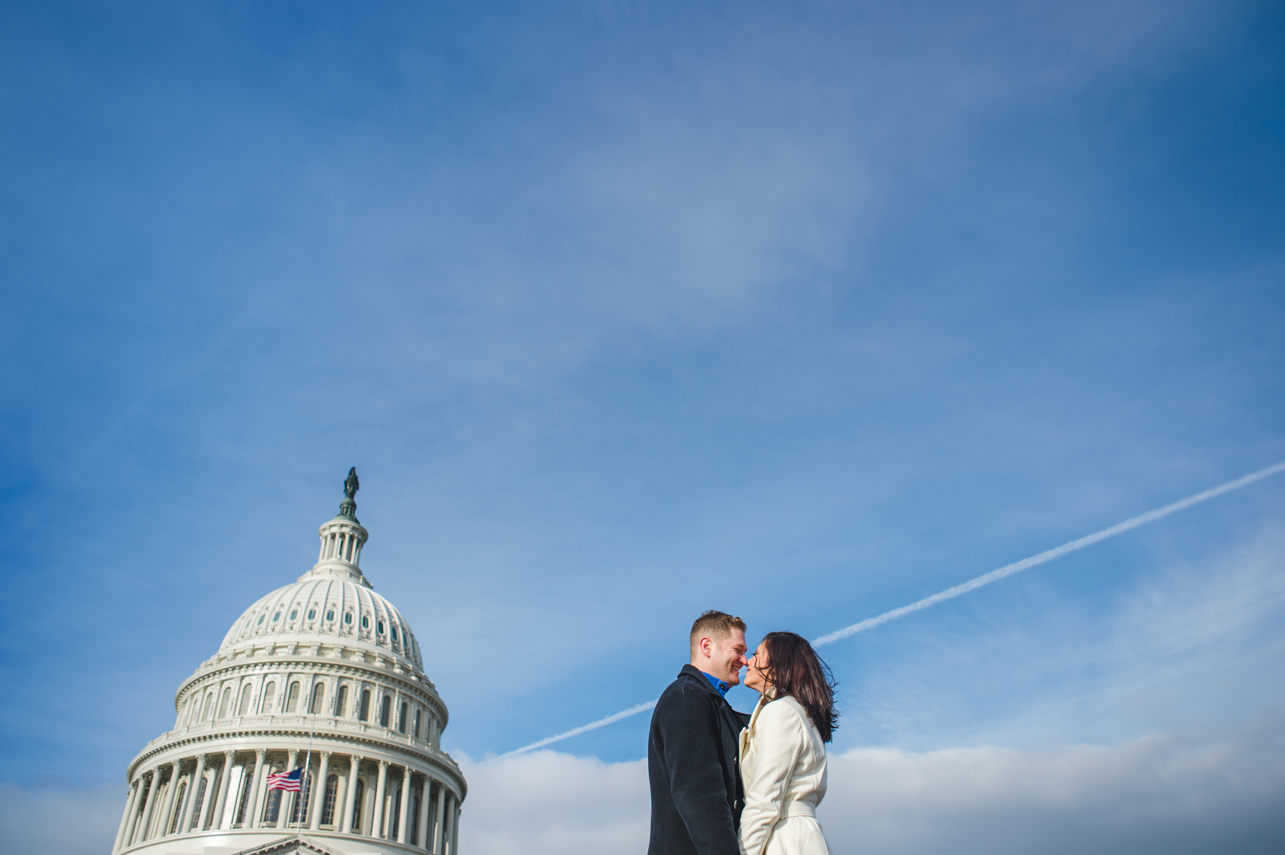 Jessica and Tod kissing during their Washington, DC engagement session.