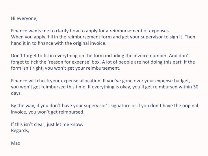 Business English Emails Clarify a procedure by email