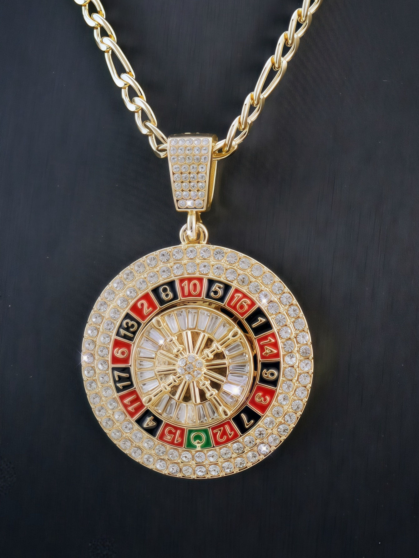 Gold Plated Spinning Roulette Pendant Prayer hand roulette Necklace with 60cm Le