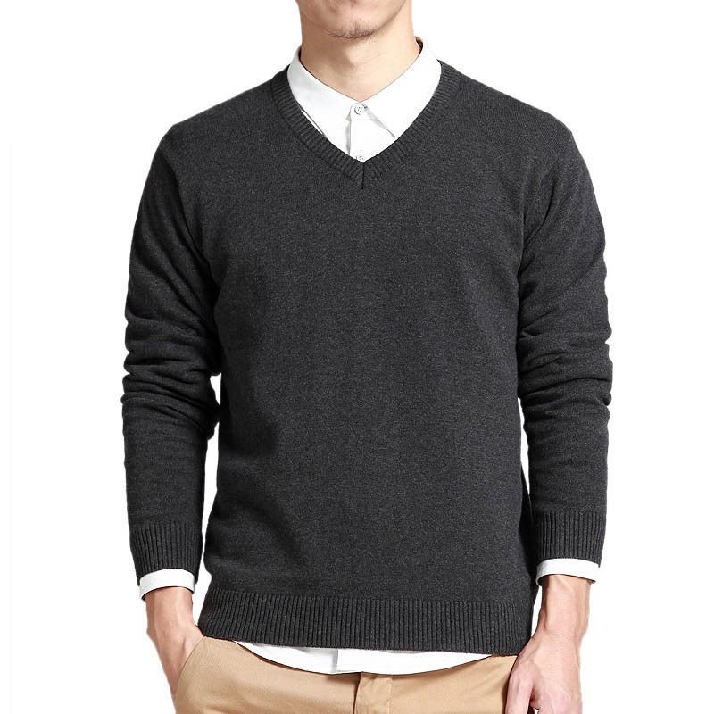Thumbnail: Cotton Sweater Men Long Sleeve Pullovers Outwear Man V Neck Male Sweaters Fashio
