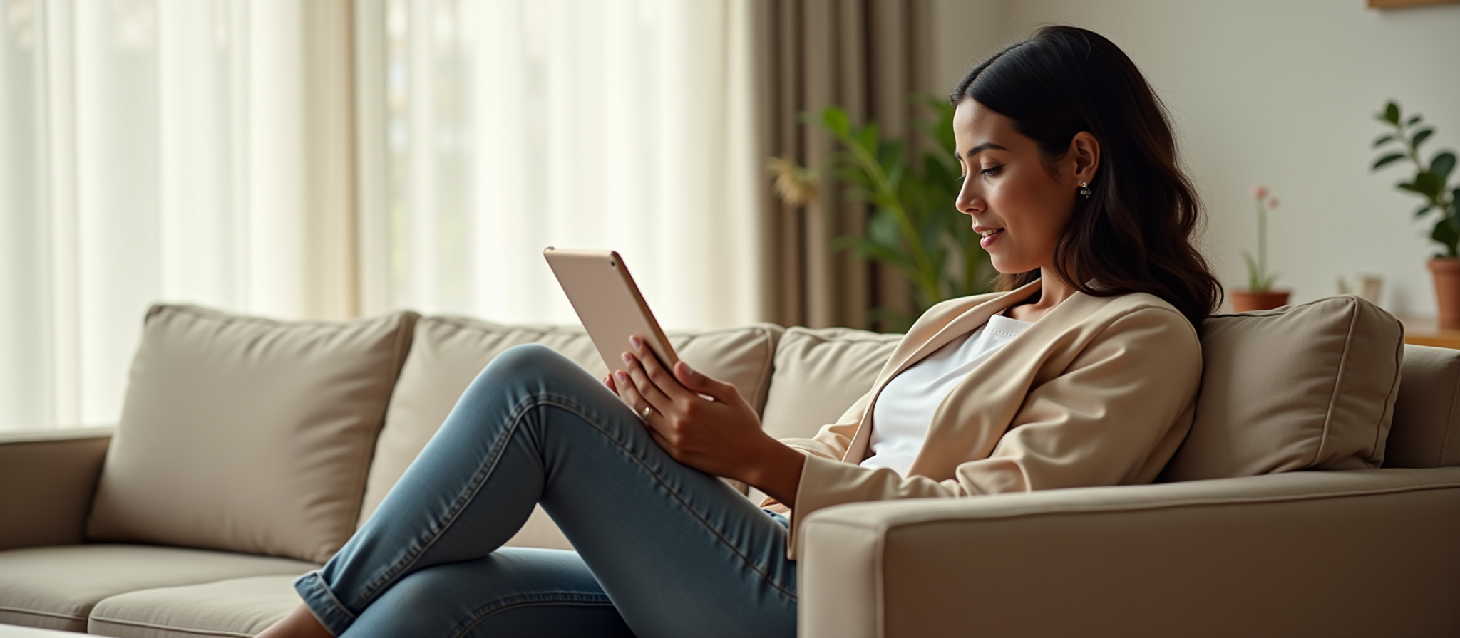 Woman using tablet to connect with trusted NDIS-registered providers on NDISMatch