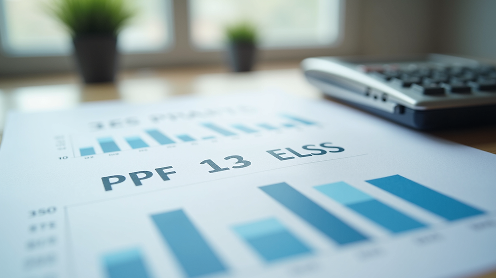Eye-level view of a financial document with PPF and ELSS charts