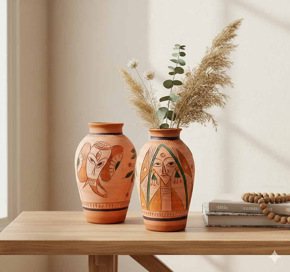 Eye-level view of a handwoven rug with intricate patterns on a wooden floor