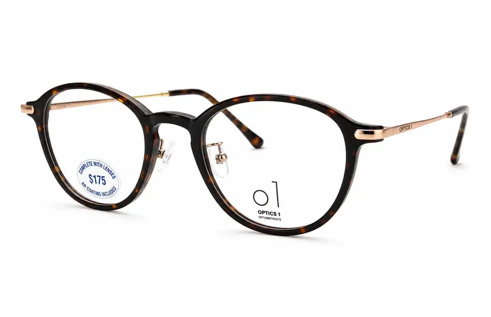 Round tortoiseshell browline prescription glasses from the $175 complete package at Optics 1