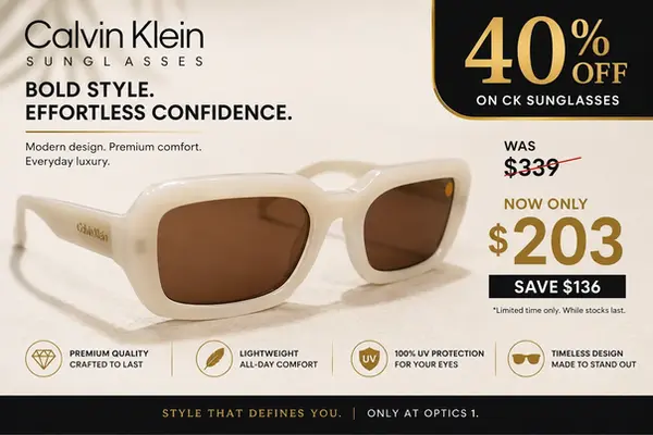 Calvin Klein sunglasses 40% off promotional banner