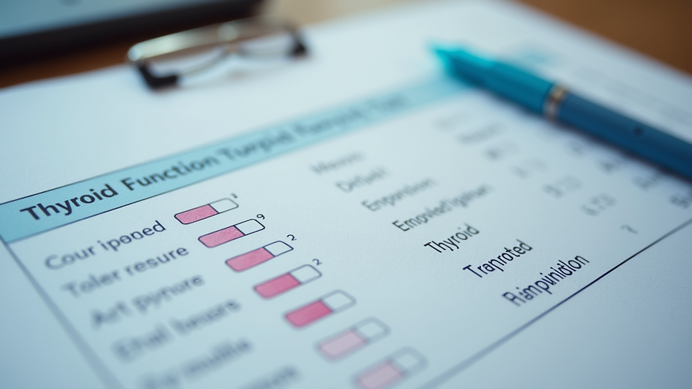 Eye-level view of a thyroid function test report with highlighted results
