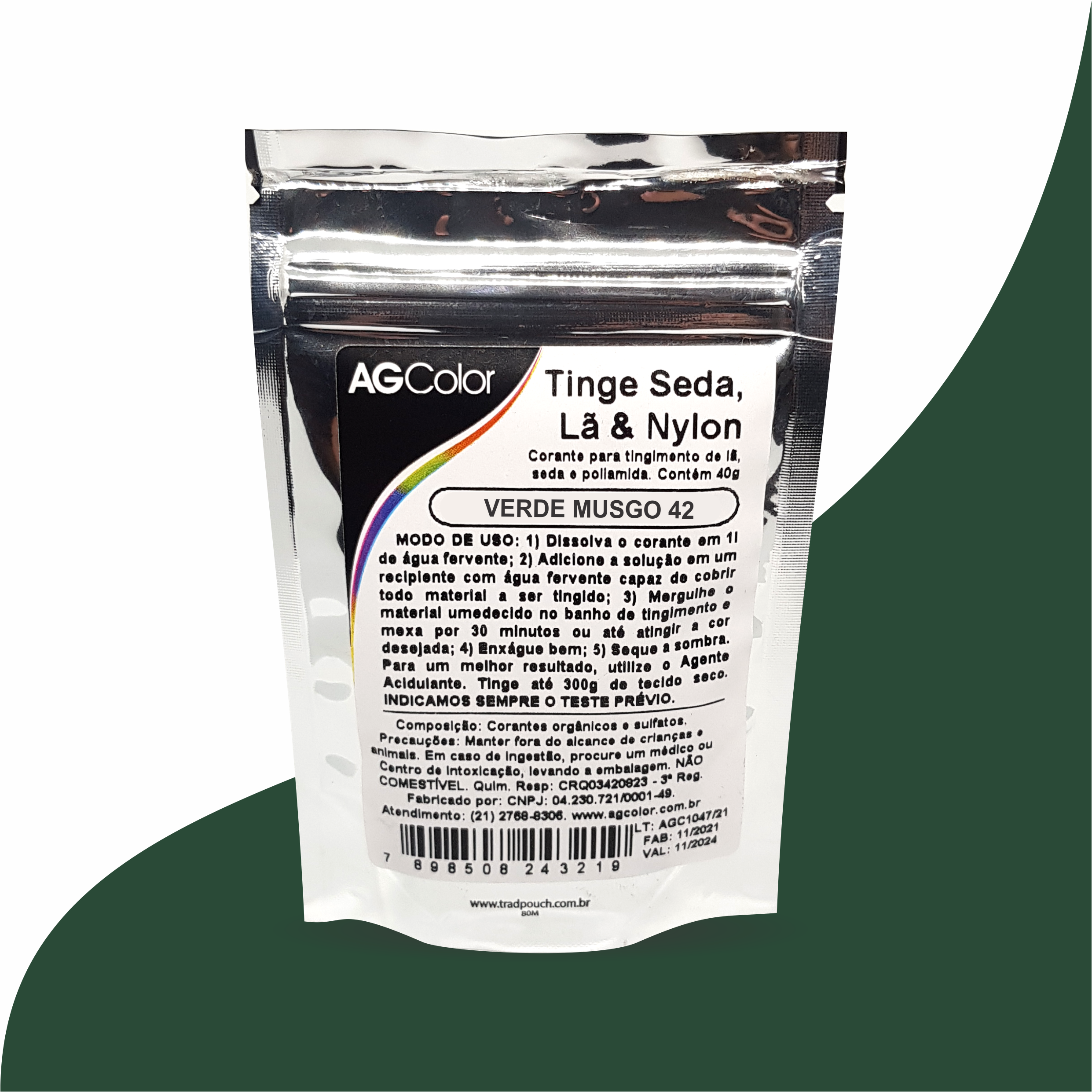 Tinge Seda, Lã E Nylon Verde Musgo 42 - 40g