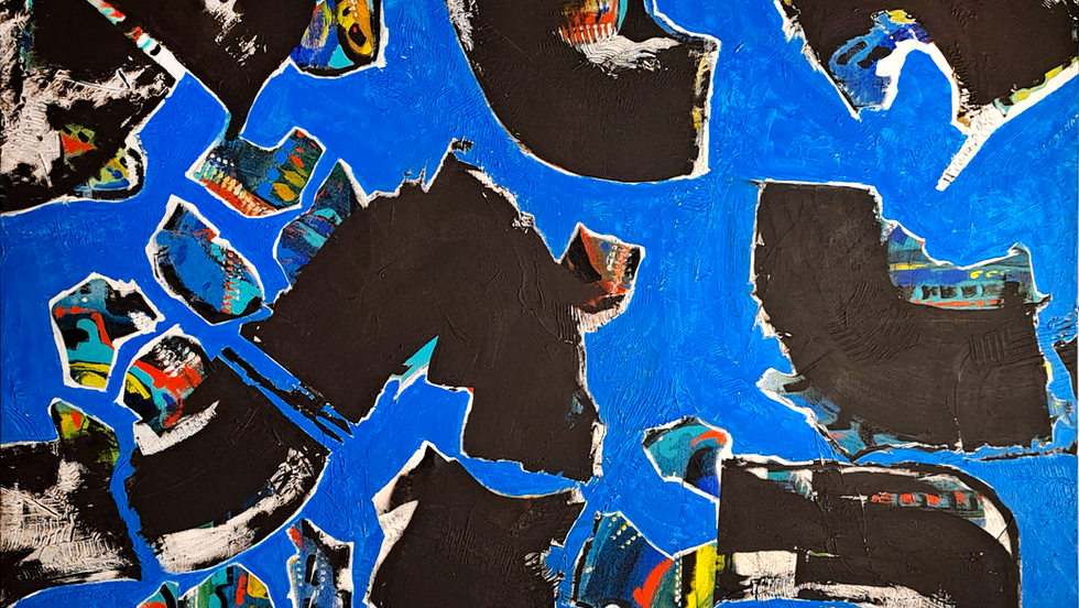 Francesca Grimaldi abstract art displayed in a luxury office reception area