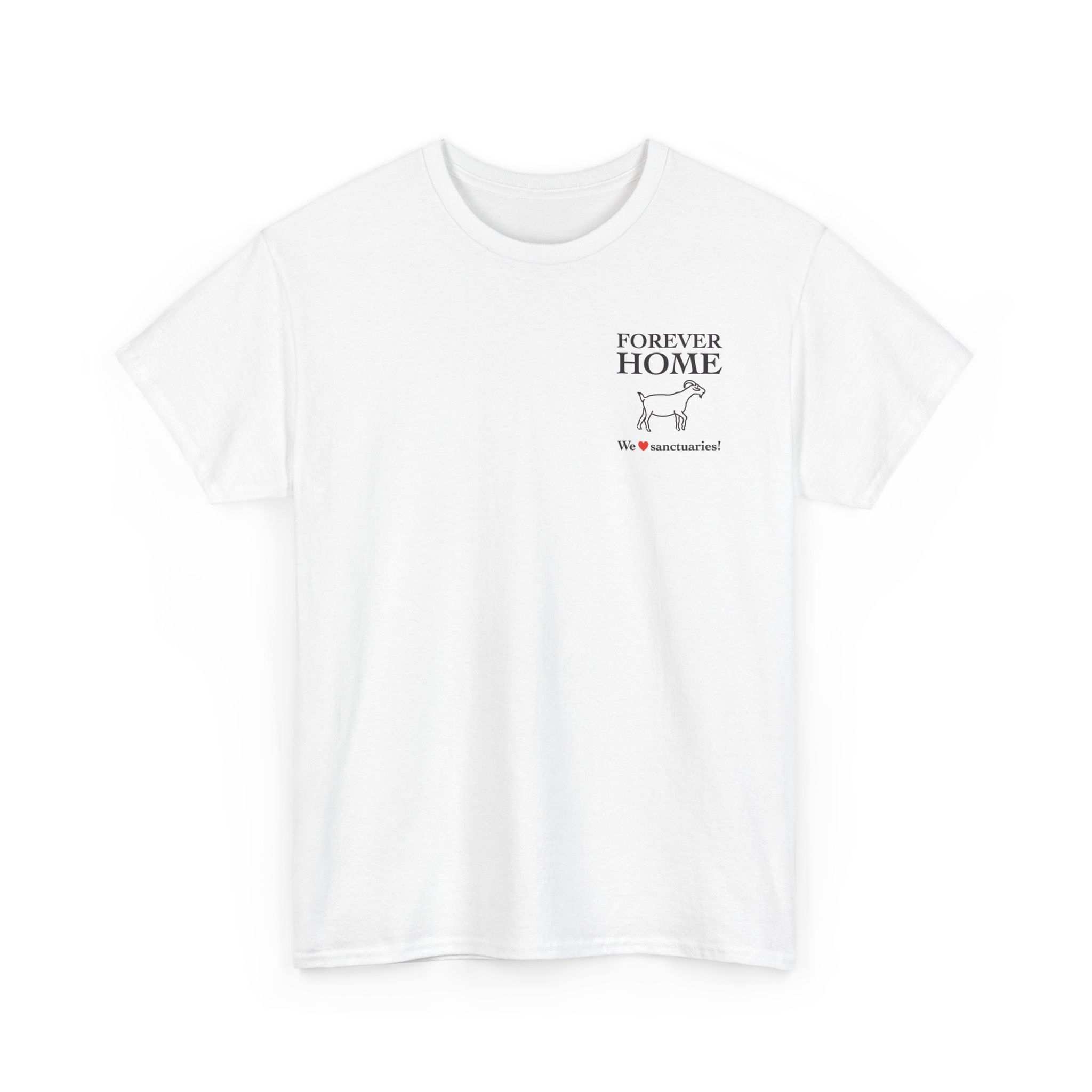 Forever Home Goat T-Shirt — "We ♥ Sanctuaries!" Small Graphic Tee